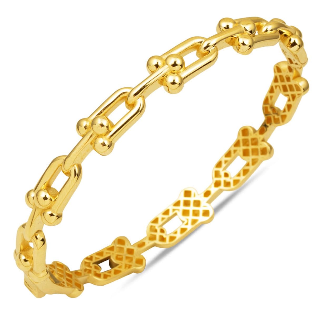 14K Yellow Gold Designer Inspired Hinged Cuff Bangle (9.76 g)