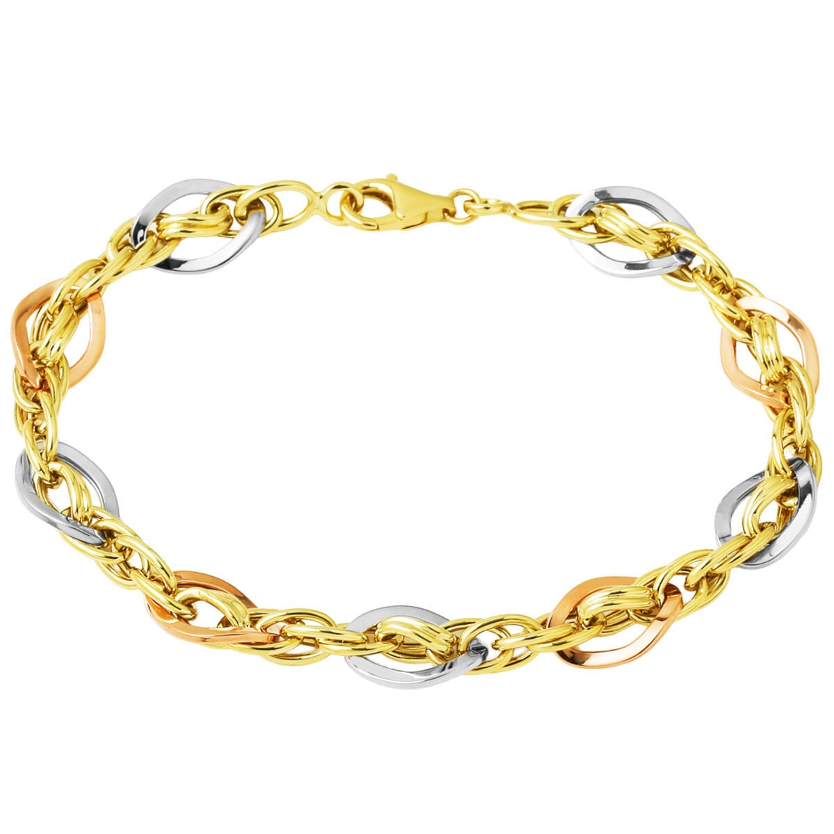 14K Yellow Gold Tri-Color Hallow Bracelet (5.22 g)