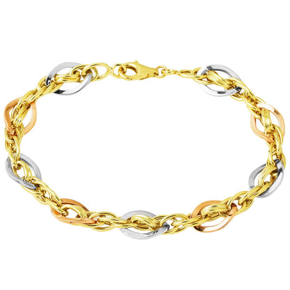 14K Yellow Gold Tri-Color Hallow Bracelet (5.22 g)