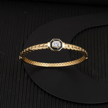14K Yellow Gold Cagla Curb Link Cubic Zirconia Hinged Cuff Bracelet