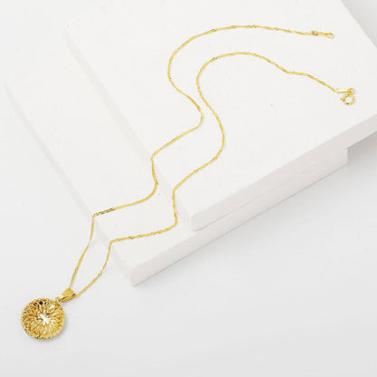 14K Yellow Gold Filigree Engraved Necklace