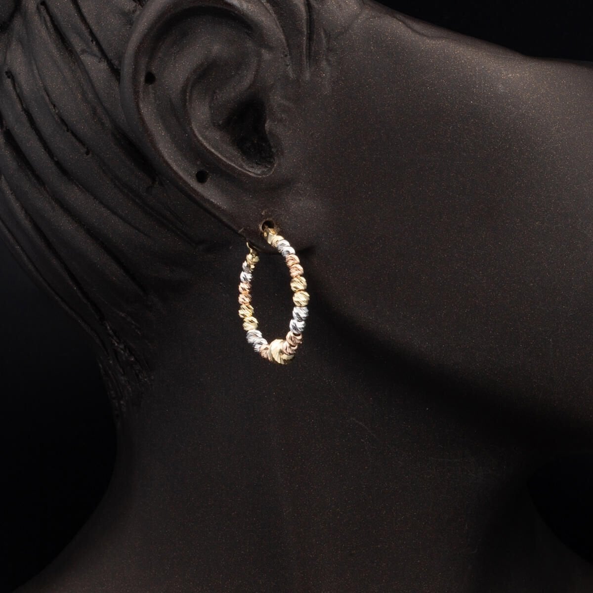 14K Yellow Gold Tri-Color Gold Bead Hoop Earrings (3.89 g)