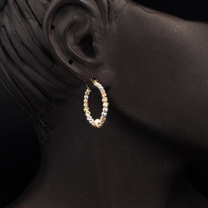 14K Yellow Gold Tri-Color Gold Bead Hoop Earrings (3.89 g)