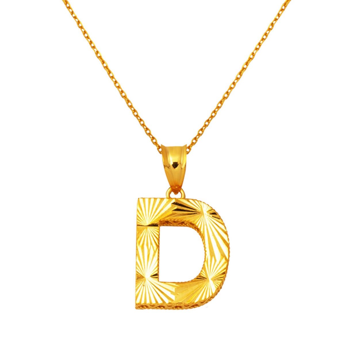 22K Yellow Gold Initial D Three Dimensional Necklace