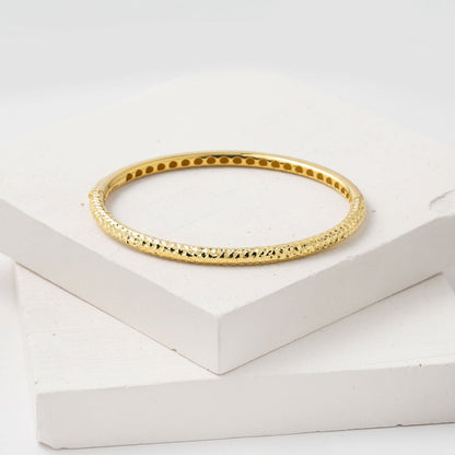 14K Yellow Gold Sparkle Engraved Women's Hinged Cuff