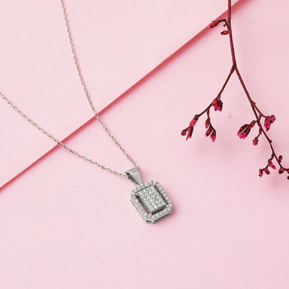 14K White Gold 0.23 Ct Square-Cut Diamond Necklace
