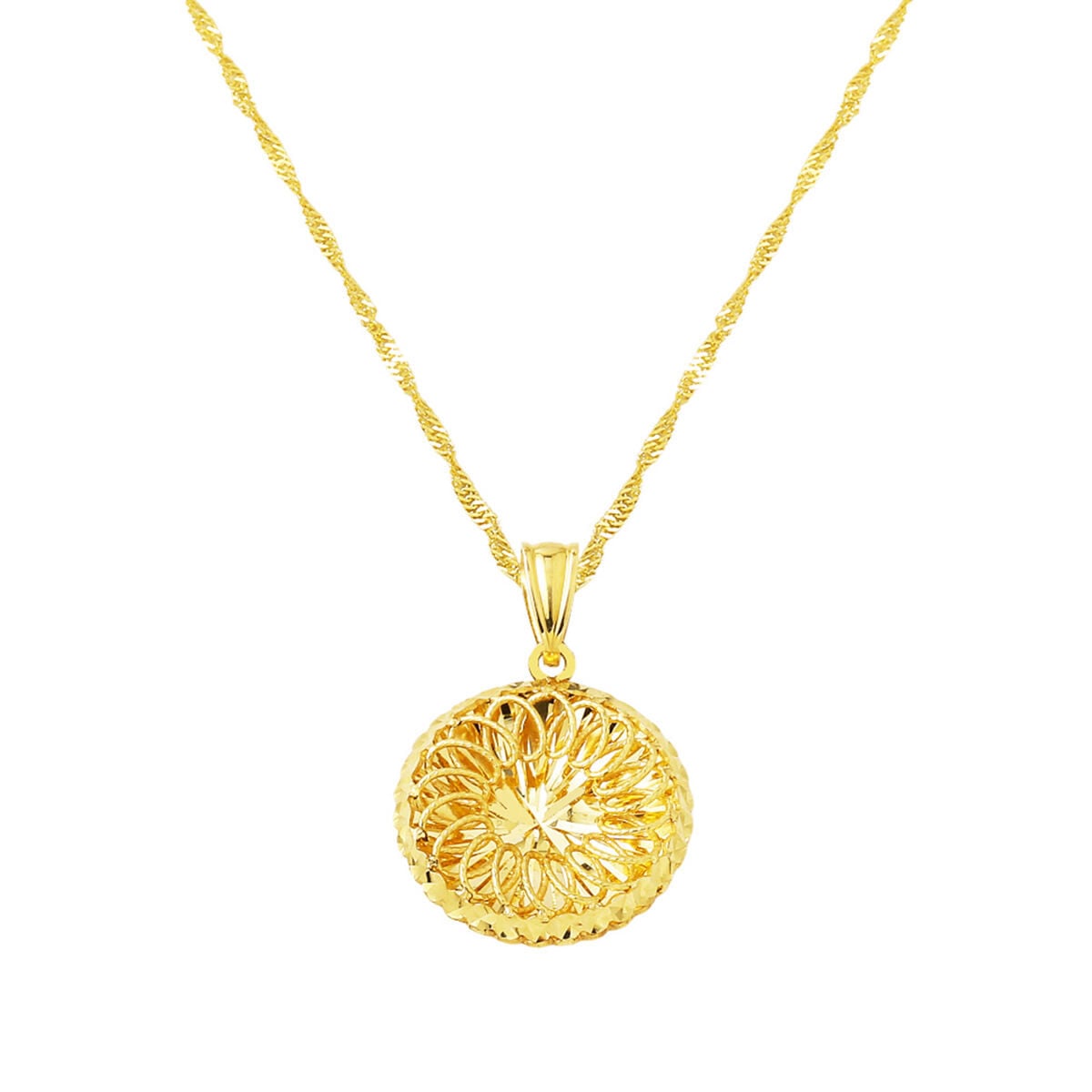 14K Yellow Gold Filigree Engraved Necklace