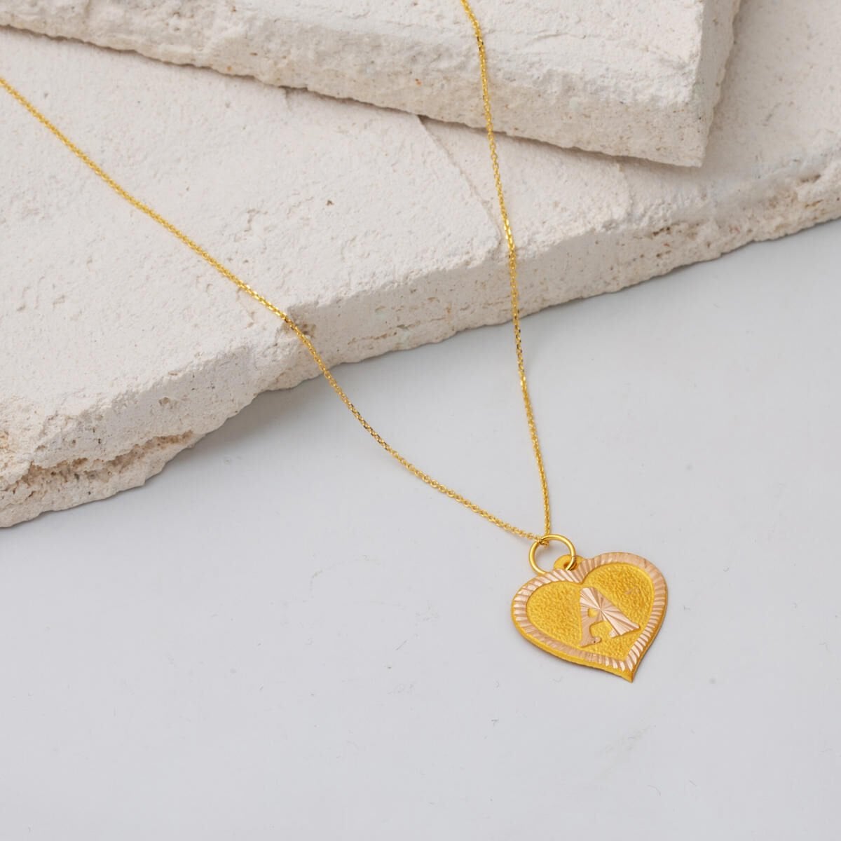 14K Yellow Gold Heart Initial A Necklace