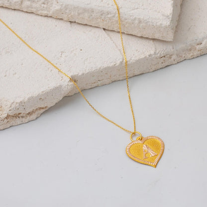 14K Yellow Gold Heart Initial A Necklace