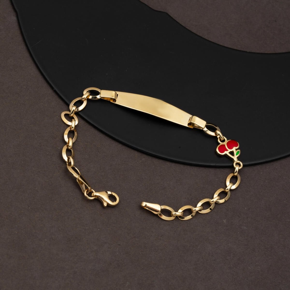14K Yellow Gold Cherry Children's Enamel ID Bracelet