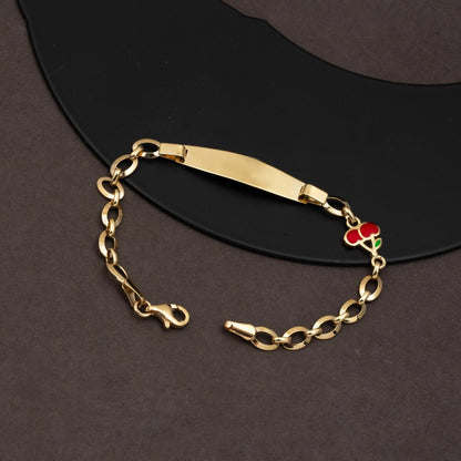 14K Yellow Gold Cherry Children's Enamel ID Bracelet