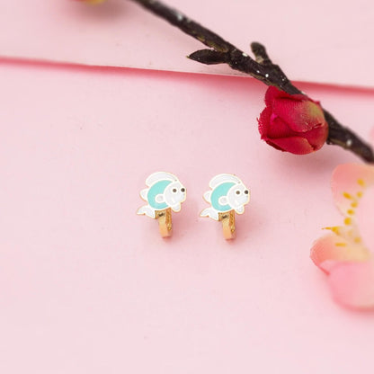 14K Yellow Gold Fish Enamel Children's Earrings