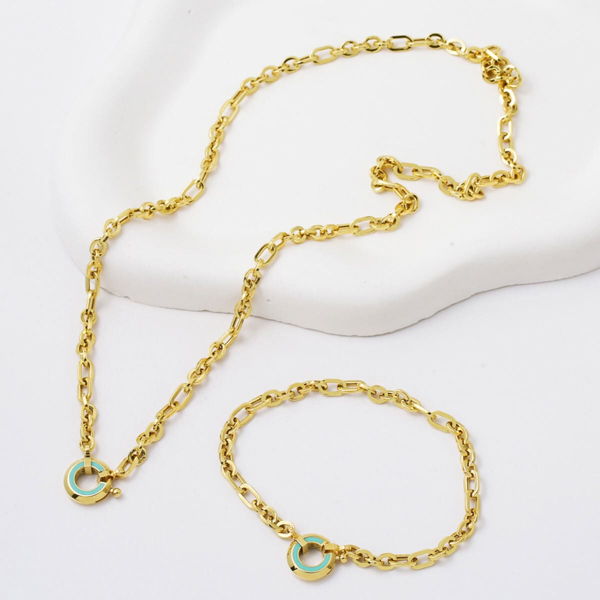 14K Yellow Gold Turkuaz Hoop Jewelry Set