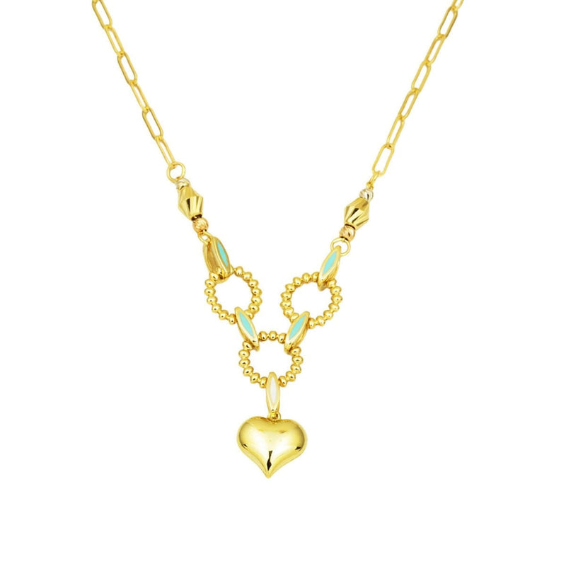14K Yellow Gold Heart Motif Enamel Chain Necklace