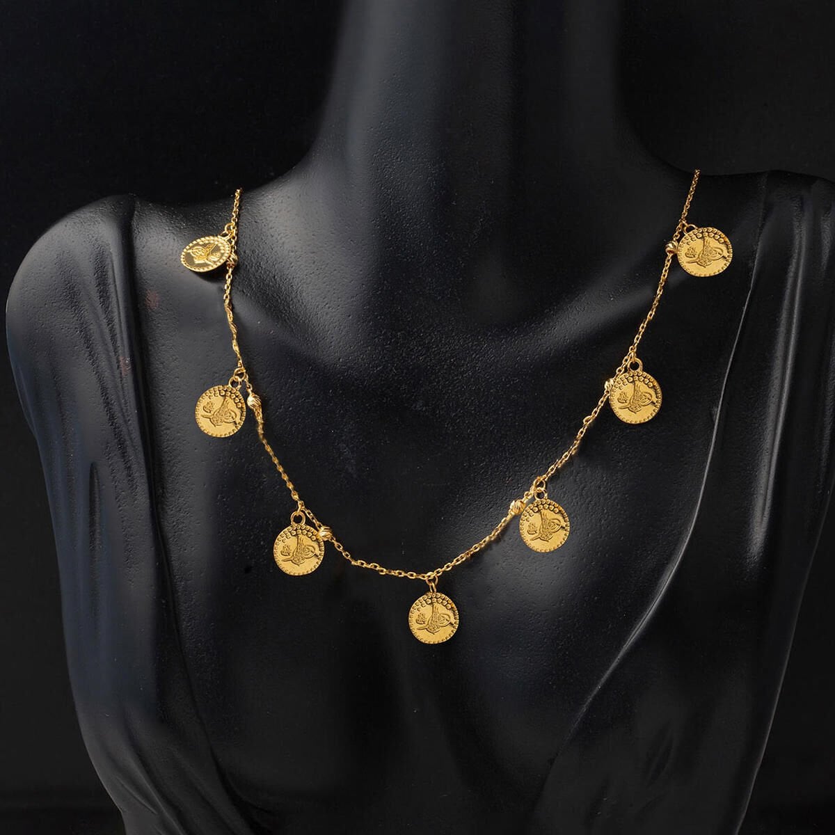 22K Yellow Gold Ottoman Tughra Stacked Necklace