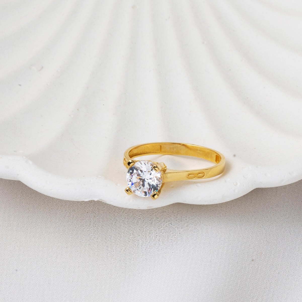 14K Yellow Gold Infinity Solitaire Cubic Zirconia Ring