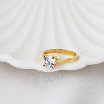 14K Yellow Gold Infinity Solitaire Cubic Zirconia Ring