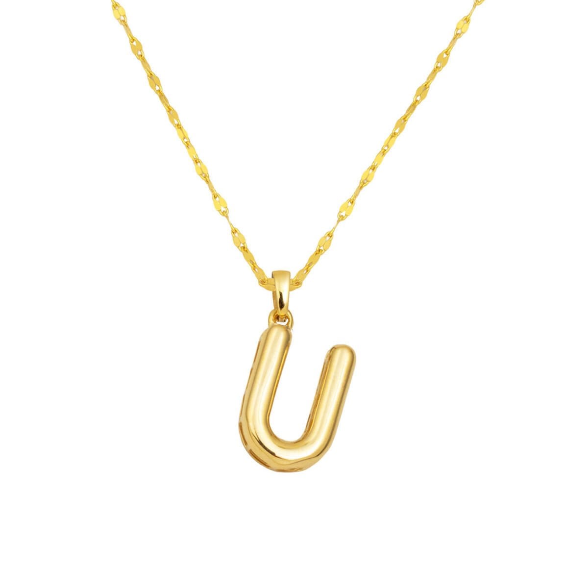 14K Yellow Gold Balloon Initial U Necklace