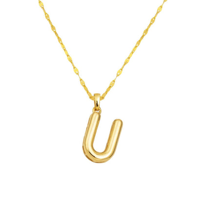 14K Yellow Gold Balloon Initial U Necklace