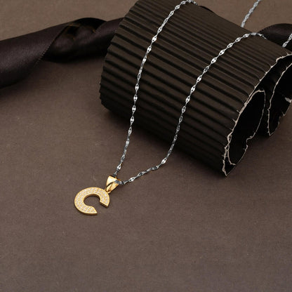 14K Yellow Gold Initial C Cubic Zirconia Pendant