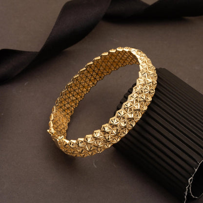 14K Yellow Gold Embossed Hinged Cuff Bangle