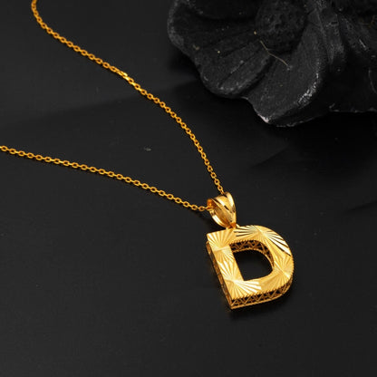 22K Yellow Gold Initial D Three Dimensional Necklace