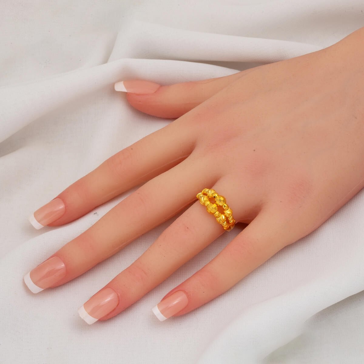 14K Yellow Gold Double Row Gold Bead Ring