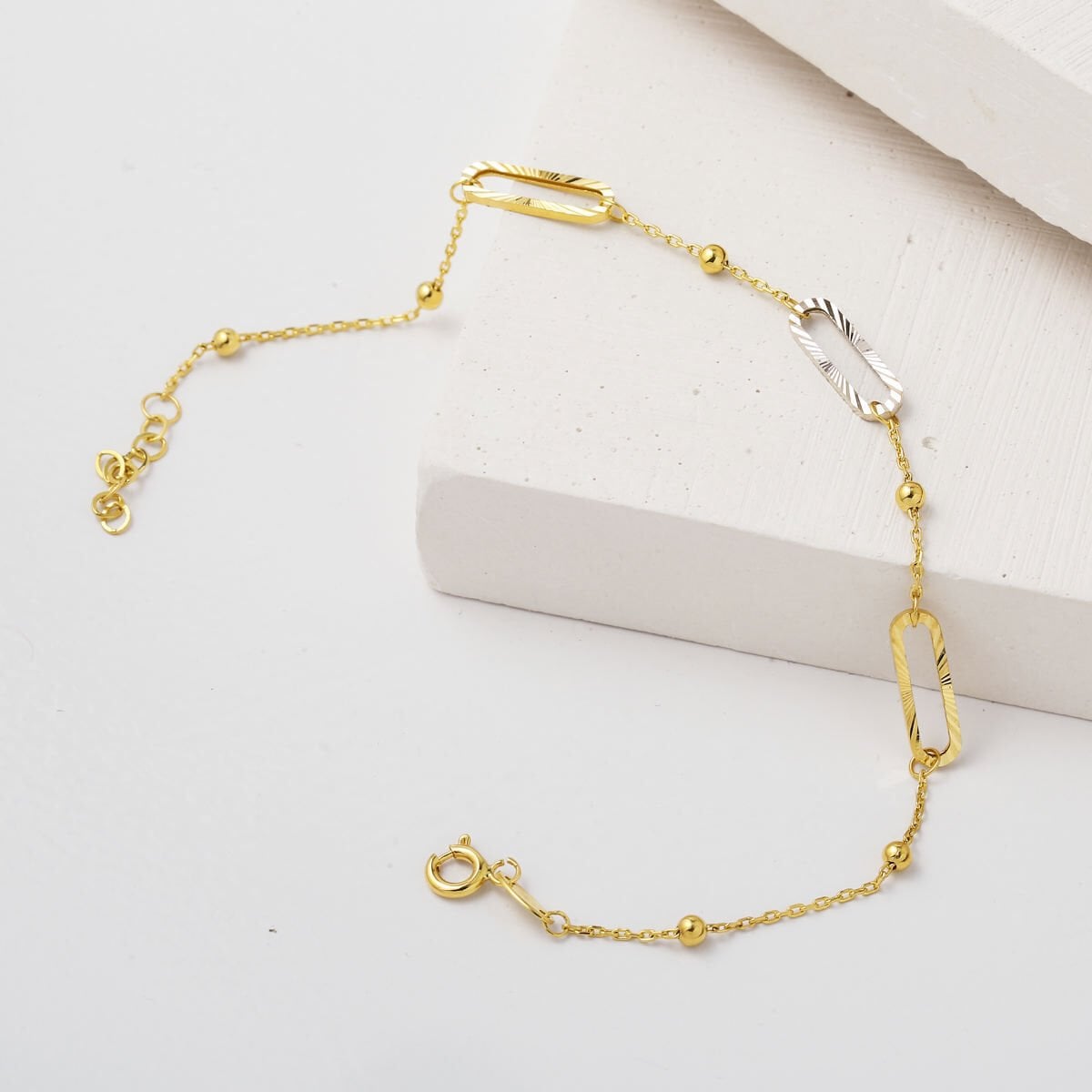 14K Yellow Gold Two-Tone Paperclip Ball Bracelet