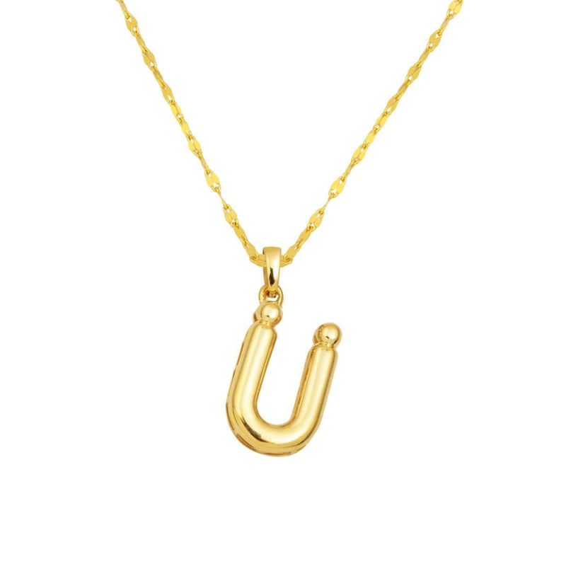14K Yellow Gold Balloon Initial U Necklace (2.38 g)