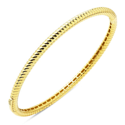 14K Yellow Gold Leaf Twisted Hinged Cuff Bangle