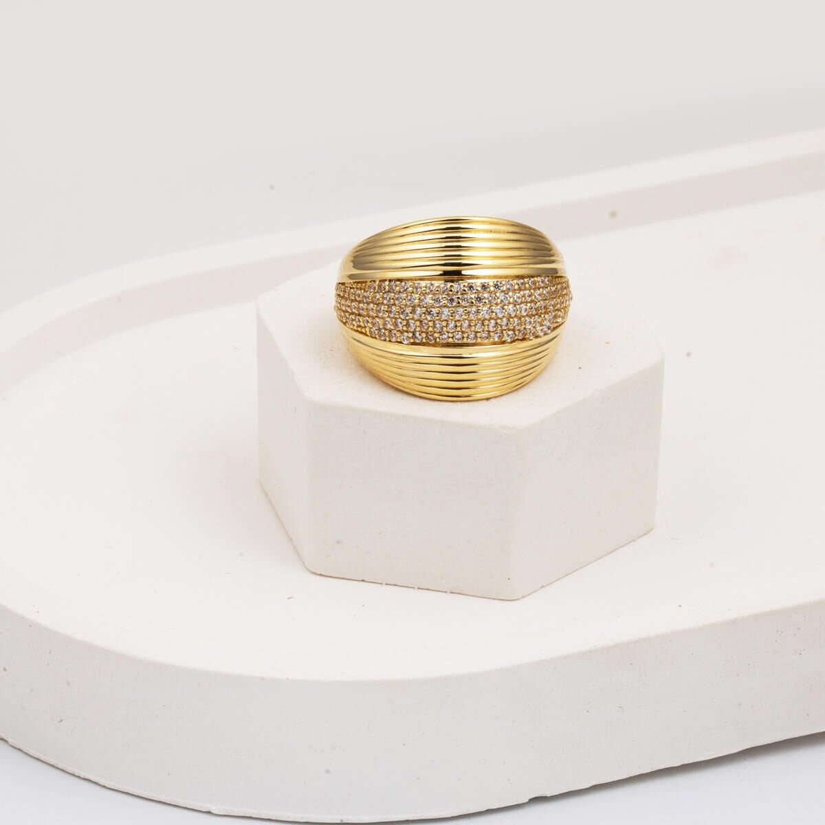 14K Yellow Gold Signet Cubic Zirconia Ring