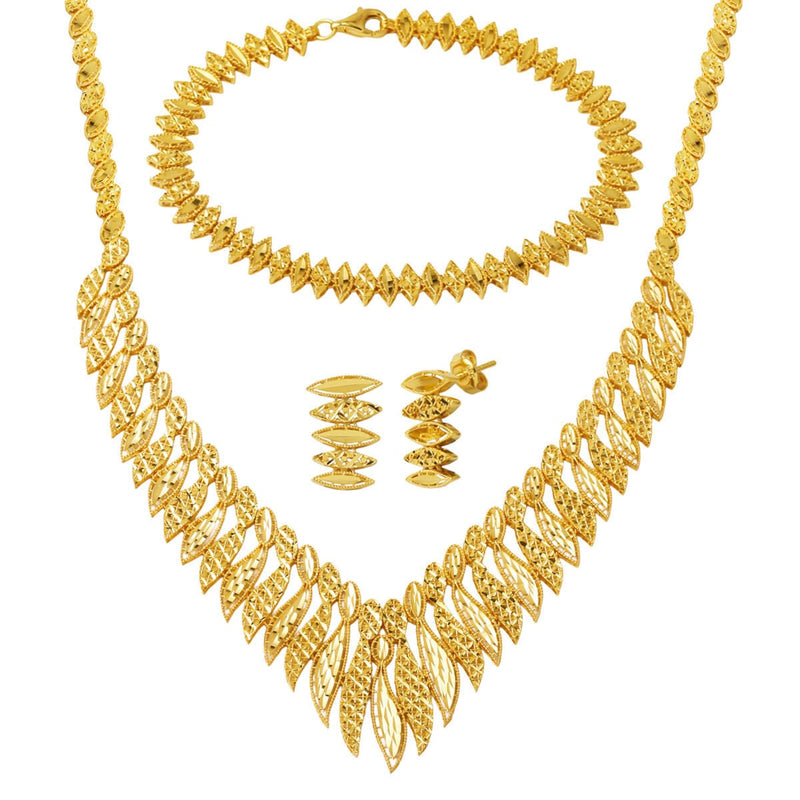14K Yellow Gold Sparkling Wedding Necklace Bracelet Earrings Set