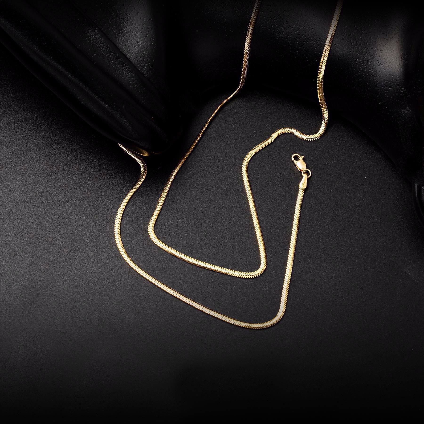 14K Yellow Gold Herringbone Chain Necklace 50 cm