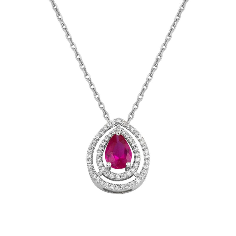 14K White Gold 0.20 Ct Diamond Ruby Necklace