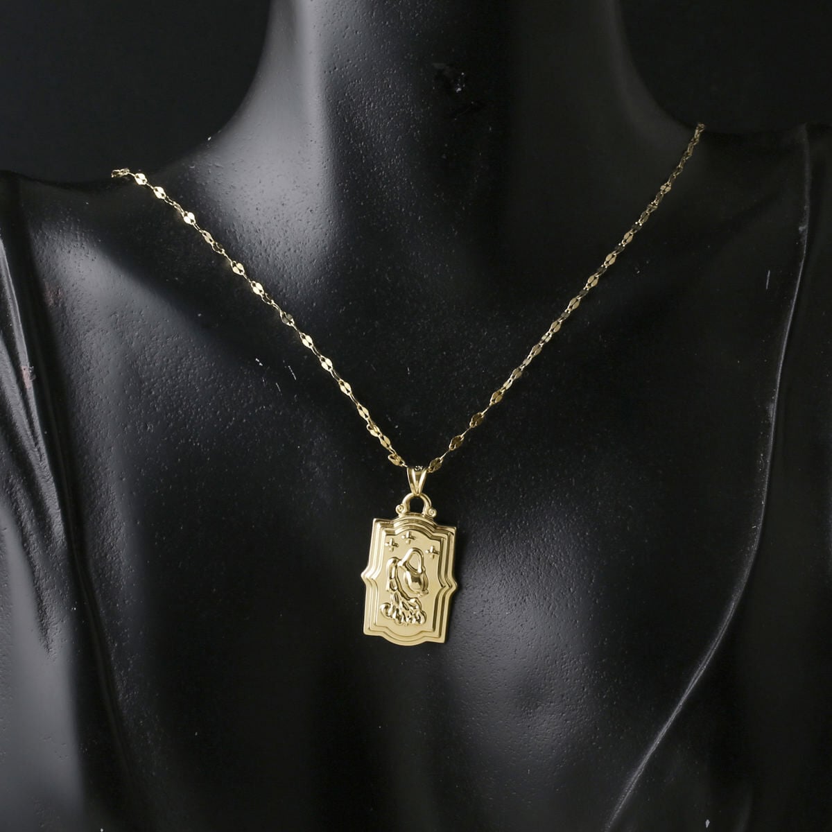 14K Yellow Gold Retro Aquarius Zodiac Necklace