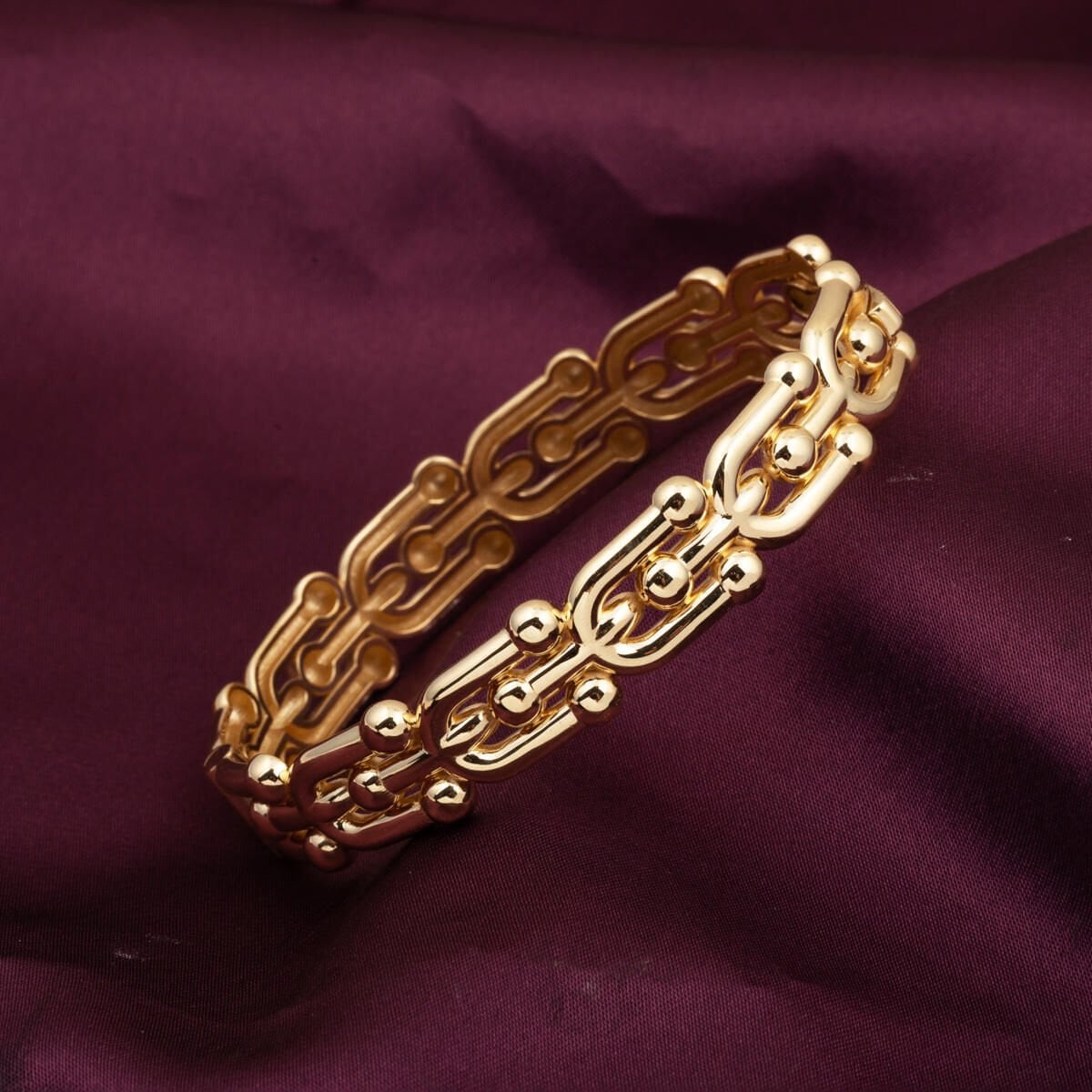 14K Yellow Gold Designer Inspired Hinged Cuff Bangle (13.52 g)