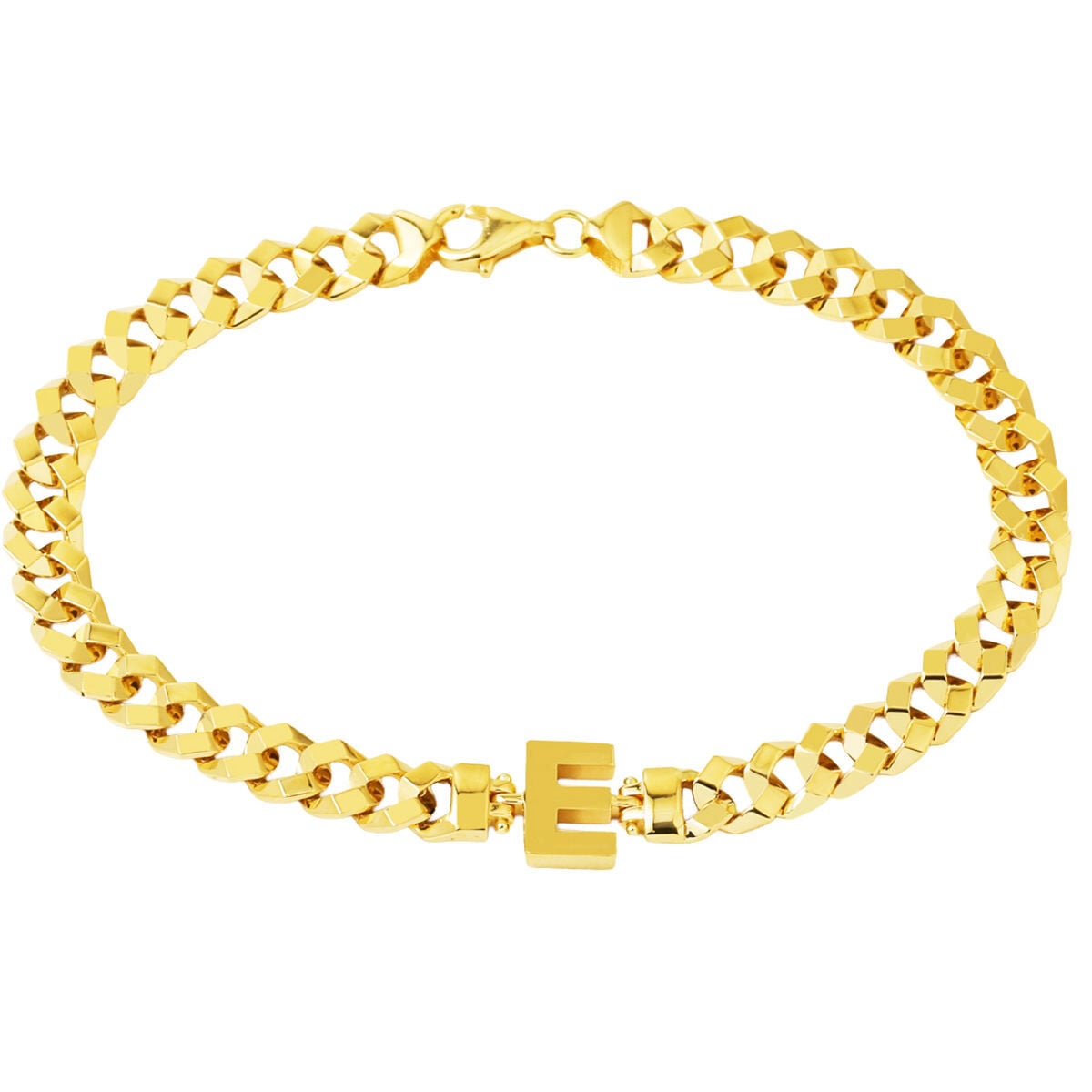 14K Yellow Gold Initial E Curb Bracelet