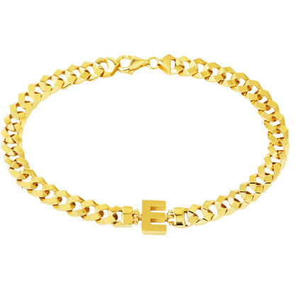 14K Yellow Gold Initial E Curb Bracelet