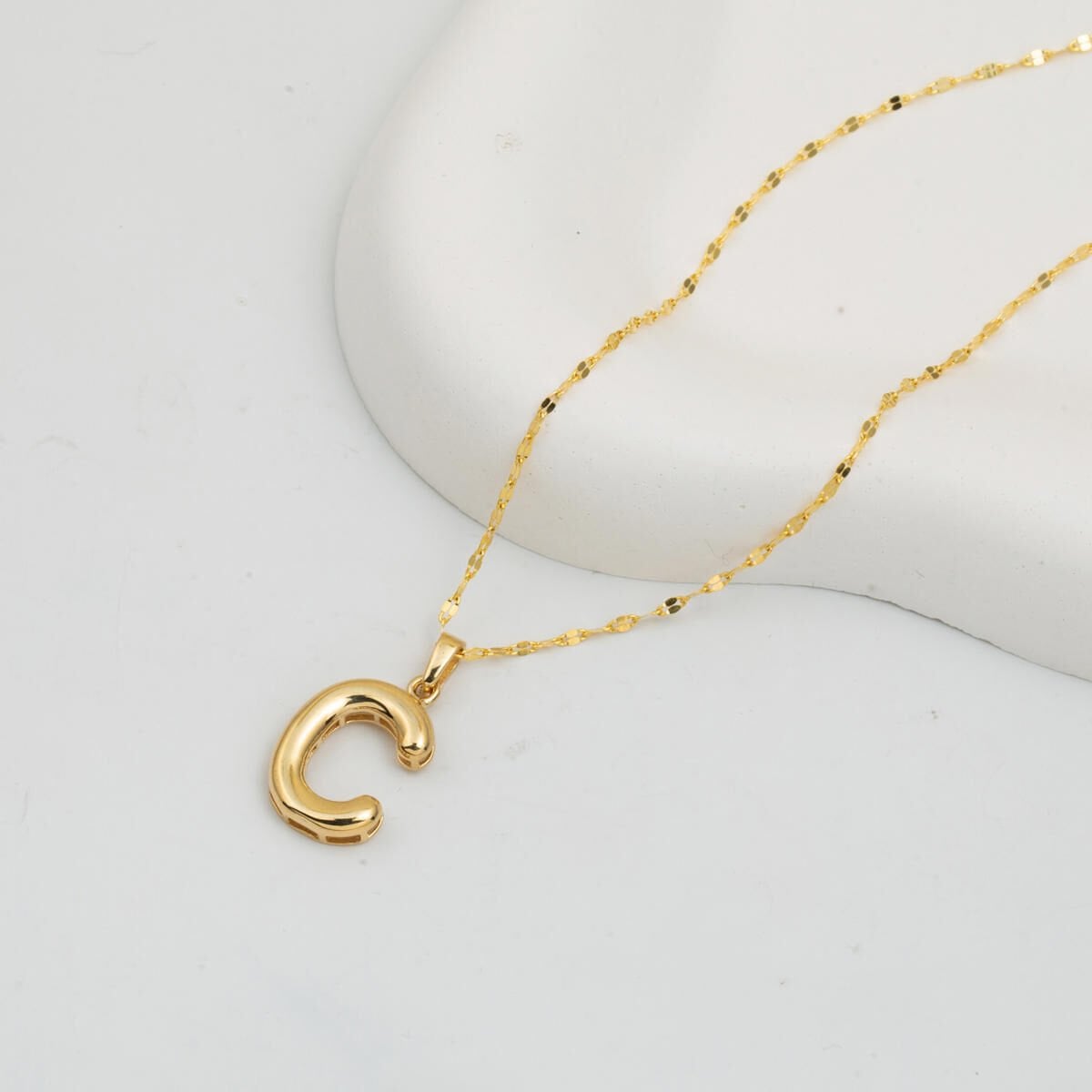 14K Yellow Gold C Balloon Initial Necklace