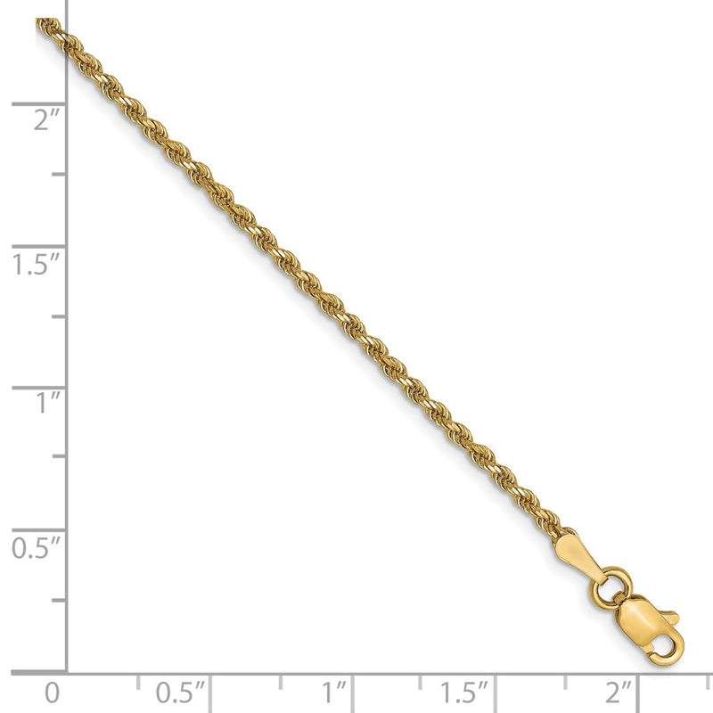 8 Inch 10K Yellow Gold 1.75mm Diamond Cut Rope Chain Bracelet