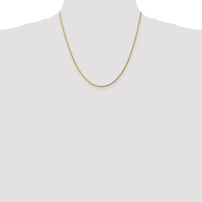 20 Inch 10K 2mm Diamond-Cut Rope Chain Necklace