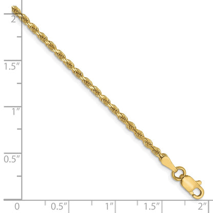 9 Inch 10K Yellow Gold 2mm Diamond Cut Rope Chain Bracelet
