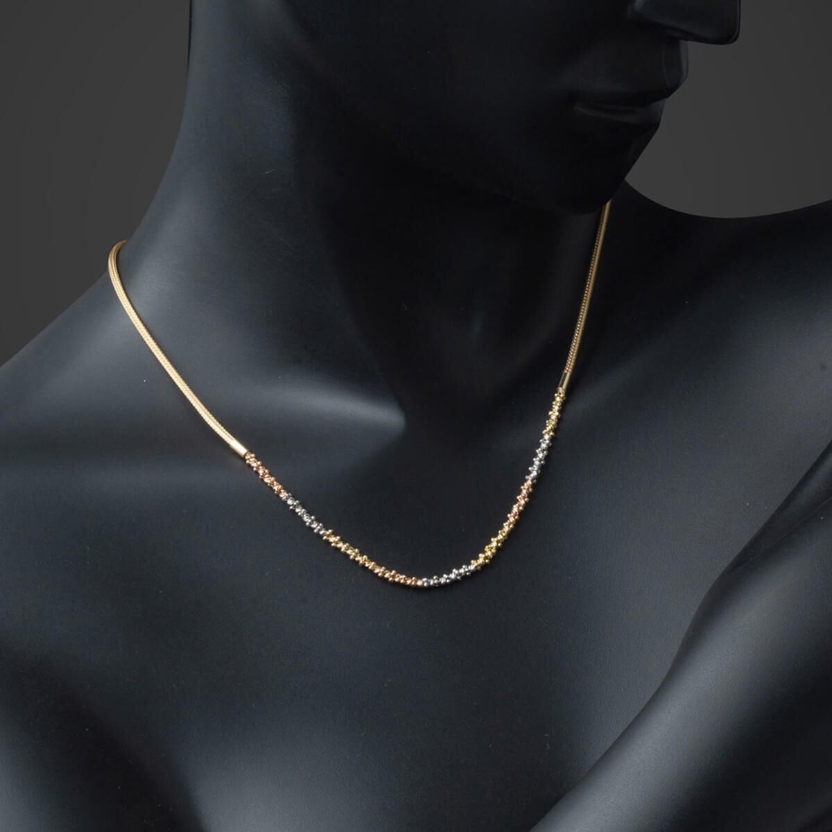 14K Yellow Gold Tri-Color Gold Bead Cubic Zirconia Necklace