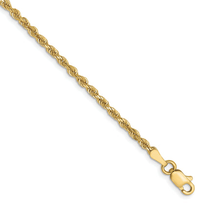 8 Inch 10K Yellow Gold 2.5mm Diamond Cut Rope Chain Bracelet