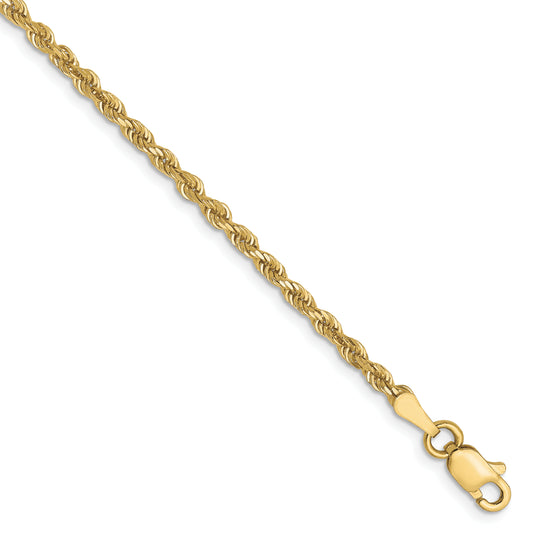 8 Inch 10K Yellow Gold 2.5mm Diamond Cut Rope Chain Bracelet