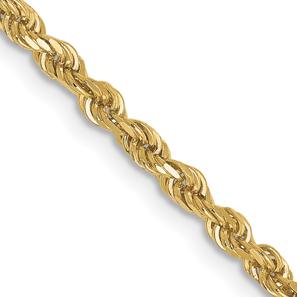 3 Inch 10K Yellow Gold 2.5mm Diamond Cut Rope Chain Necklace