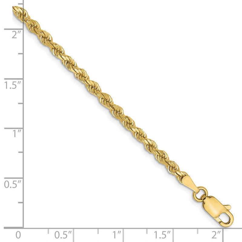 8 Inch 10K Yellow Gold 2.75mm Diamond Cut Rope Chain Bracelet