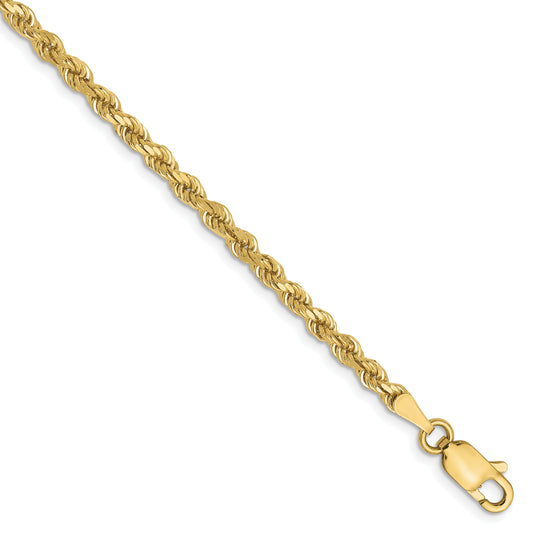 8 Inch 10K Yellow Gold 2.75mm Diamond Cut Rope Chain Bracelet