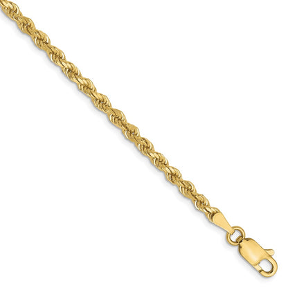 8 Inch 10K Yellow Gold 2.75mm Diamond Cut Rope Chain Bracelet