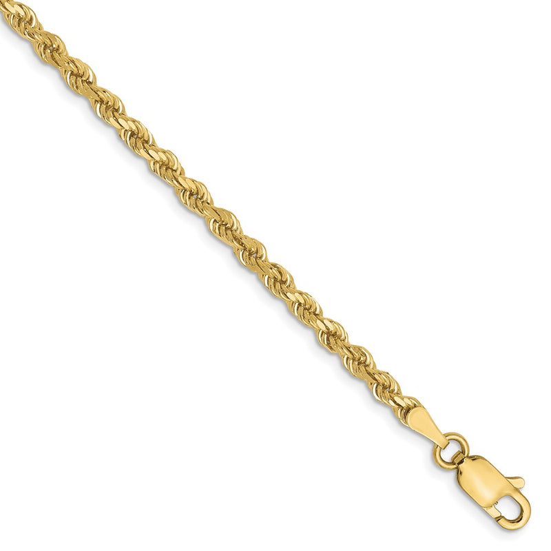 8 Inch 10K Yellow Gold 2.75mm Diamond Cut Rope Chain Bracelet